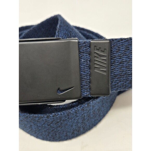 NIKE NAVY BLUE WEBBING WOVEN FABRIC UTILITY BELT MATTE BLACK BUCKLE MEN OS GOLF - Picture 3 of 12